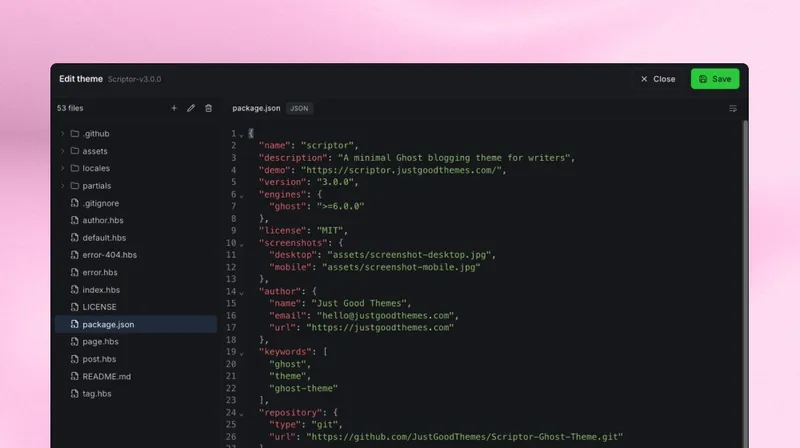 Ghost theme editor